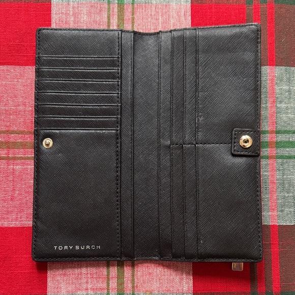 Tory Burch Black Leather Wallet with Gold Logo - Picture 6 of 13